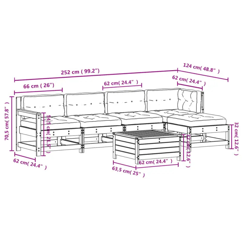 Modulaire tuinset van massief grenenhout met gelat ontwerp - Tuinsets