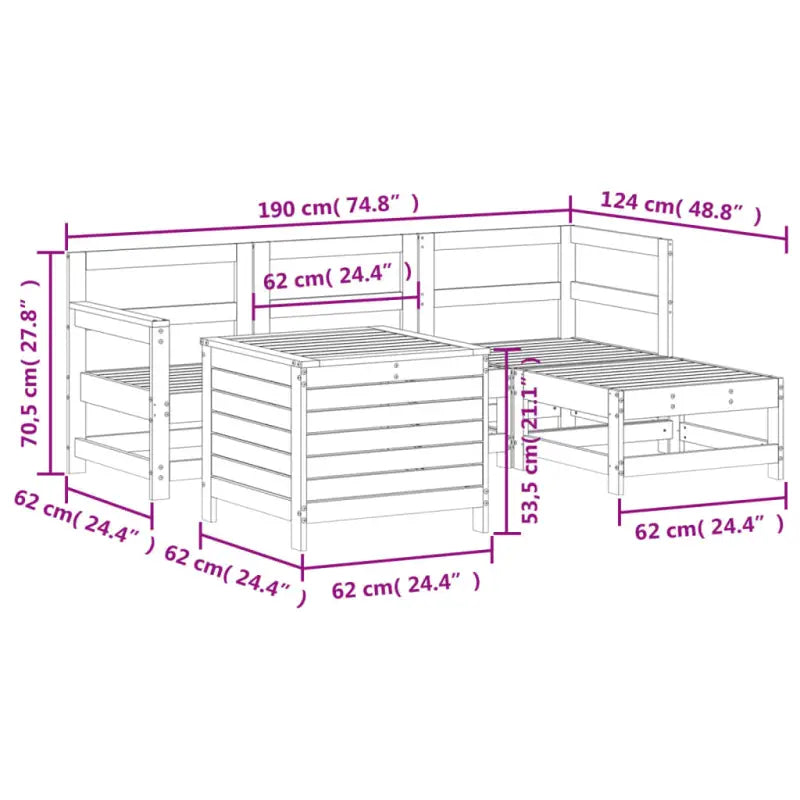 Modulaire tuinset van massief grenenhout met gelat ontwerp - Tuinsets