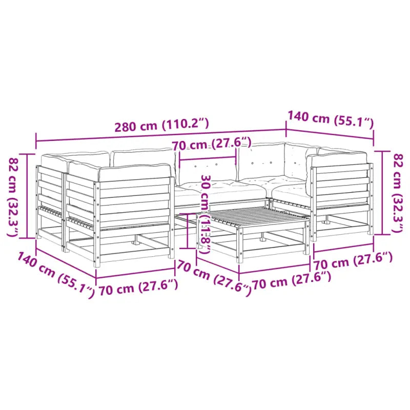 Modulaire tuinset van massief grenenhout voor een comfortabele zitervaring - Tuinsets