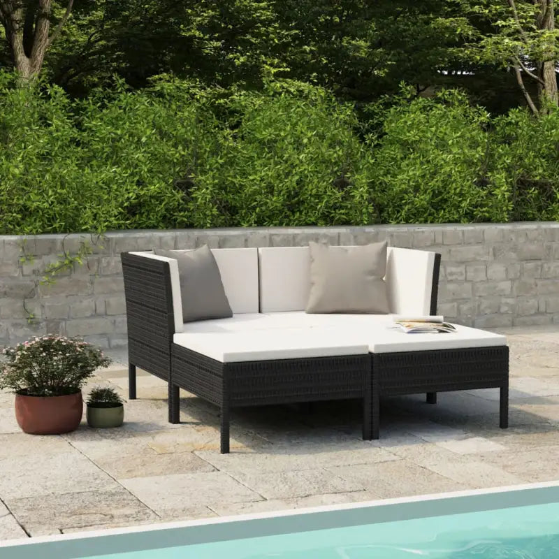 Modulaire tuinset voor gezellige en ontspannen buitenruimte - Zwart en crème / 2x hoek + 2x voetensteun - Tuinsets