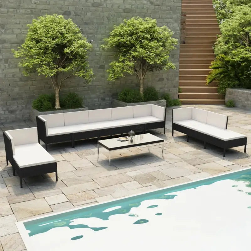 Modulaire tuinset voor gezellige en ontspannen buitenruimte - Zwart en crème / 4x hoek + 4x midden + 2x voetensteun