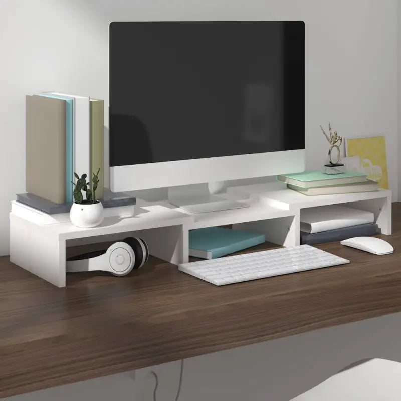 Monitorstandaard van massief grenenhout voor een elegante werkplek - Wit / 1 / 60 cm - Tv-meubels