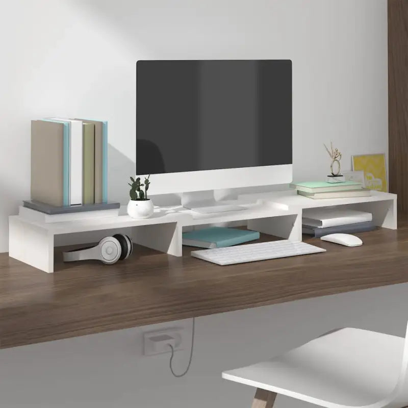Monitorstandaard van massief grenenhout voor een elegante werkplek - Wit / 1 / 80 cm - Tv-meubels