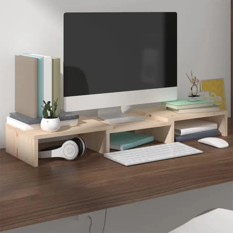 Monitorstandaard van massief grenenhout voor een elegante werkplek - Tv-meubels