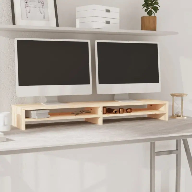 Monitorstandaard van massief grenenhout voor een stijlvolle werkplek - Naturel / 1 - Tv-meubels