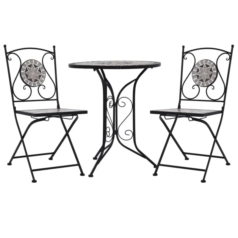 Mozaïek Bistroset met gepoedercoat ijzeren frame voor romantische tuinen - Grijs - Tuinsets