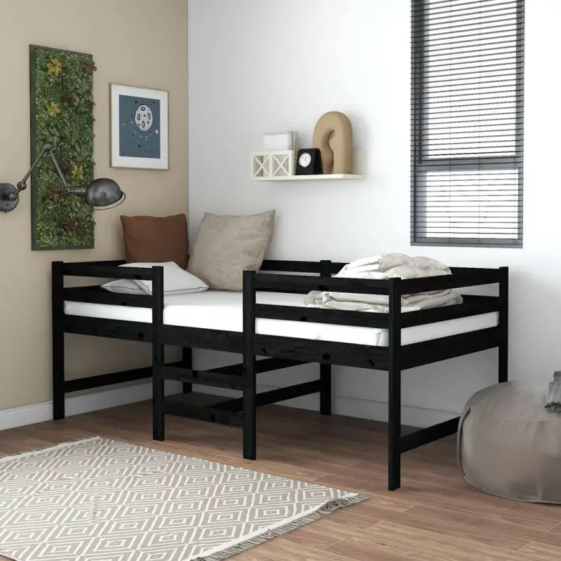 Multifunctioneel hoogslaper van massief grenenhout voor tieners en gasten - Zwart - Bedden & bedframes