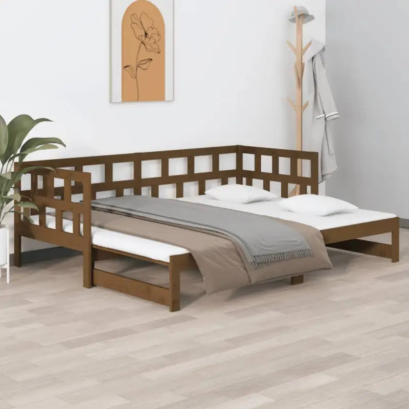 Multifunctionele houten slaapbank van massief grenenhout met afmetingen - Bedden & bedframes