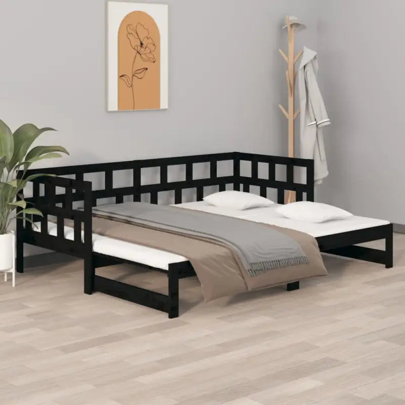 Multifunctionele houten slaapbank van massief grenenhout met afmetingen - Zwart / 90 x 200 cm - Bedden & bedframes