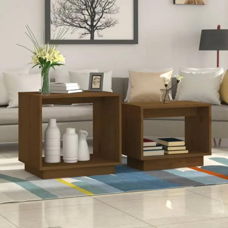 Multifunctionele salontafelset van massief grenenhout voor kleine ruimtes - Honingbruin / 1 - Salontafels