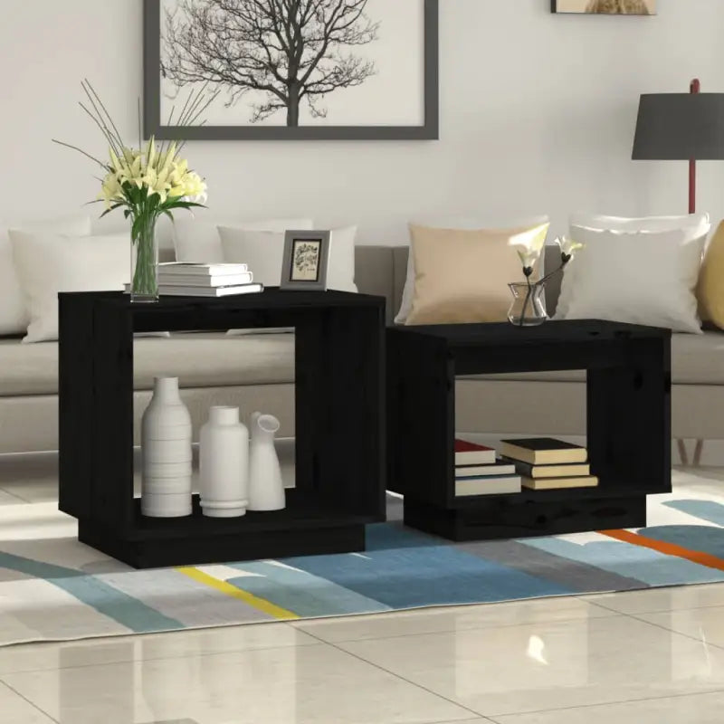 Multifunctionele salontafelset van massief grenenhout voor kleine ruimtes - Zwart / 1 - Salontafels