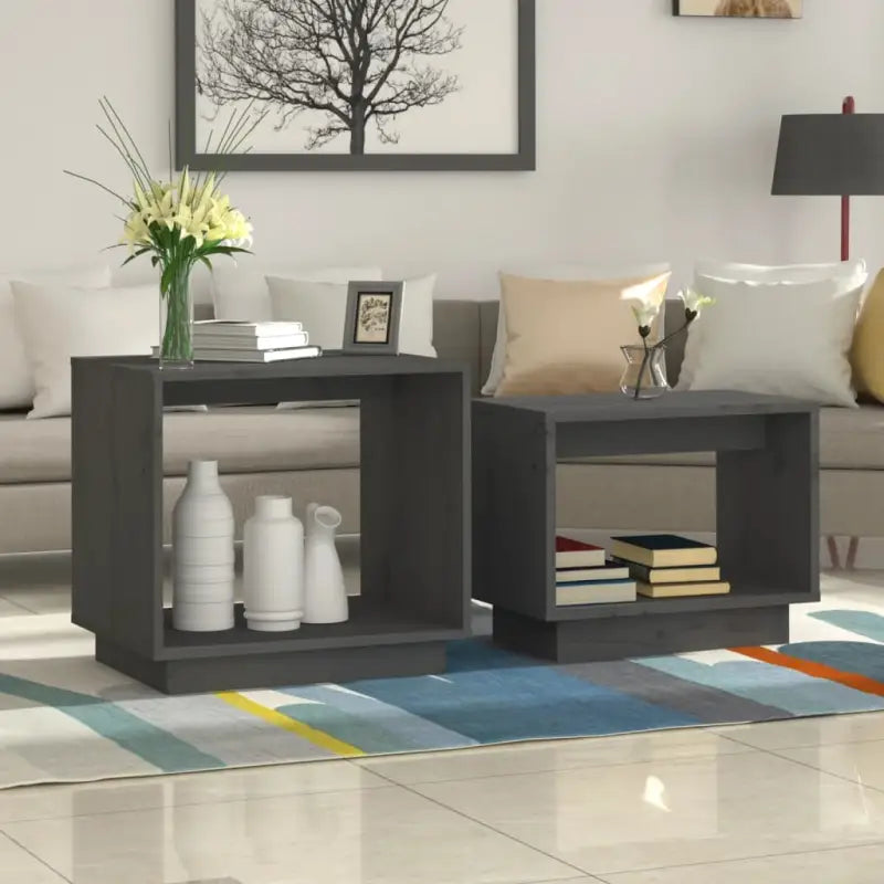 Multifunctionele salontafelset van massief grenenhout voor kleine ruimtes - Grijs / 1 - Salontafels