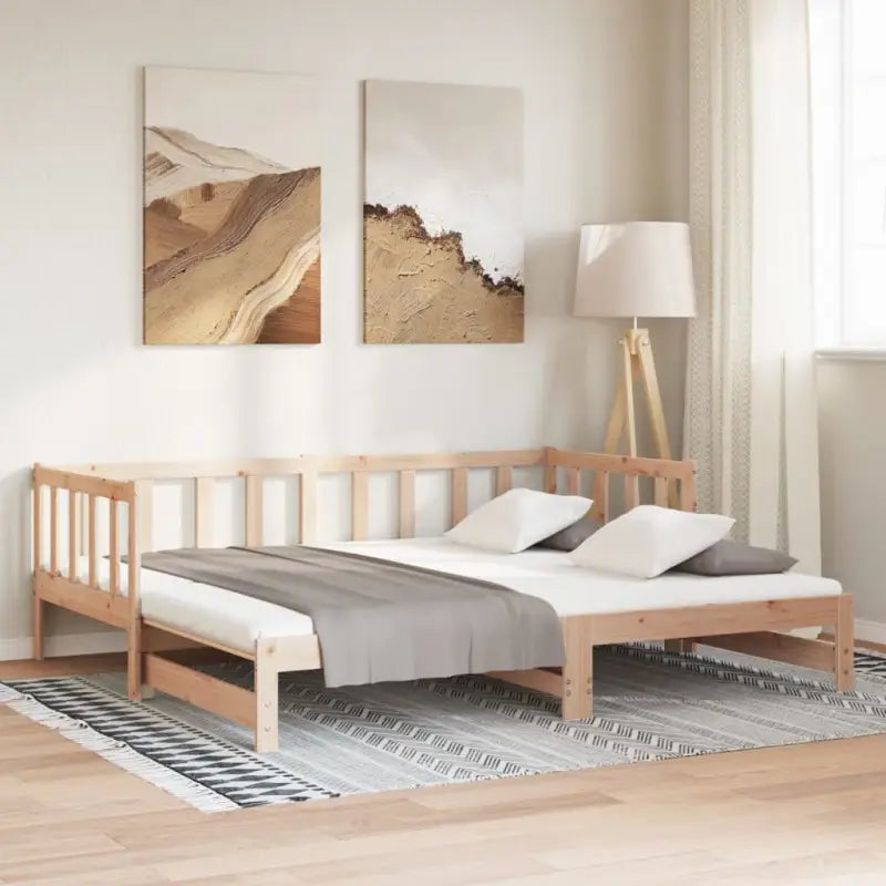 Multifunctionele slaapbank in massief grenenhout met totale afmetingen - Naturel - Bedden & bedframes