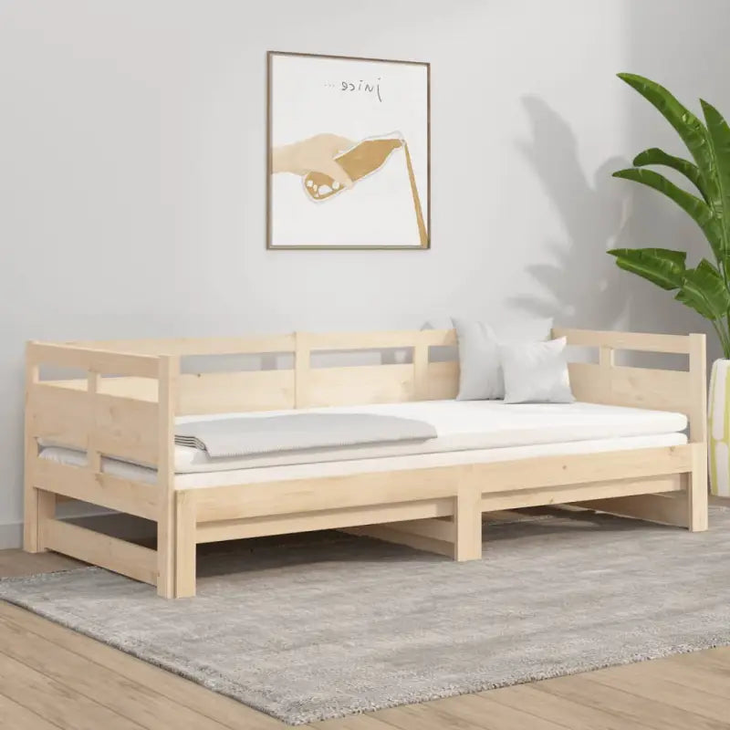 Multifunctionele slaapbank in massief Grenenhout met totale afmetingen - Naturel / 90 x 200 cm - Bedden & bedframes