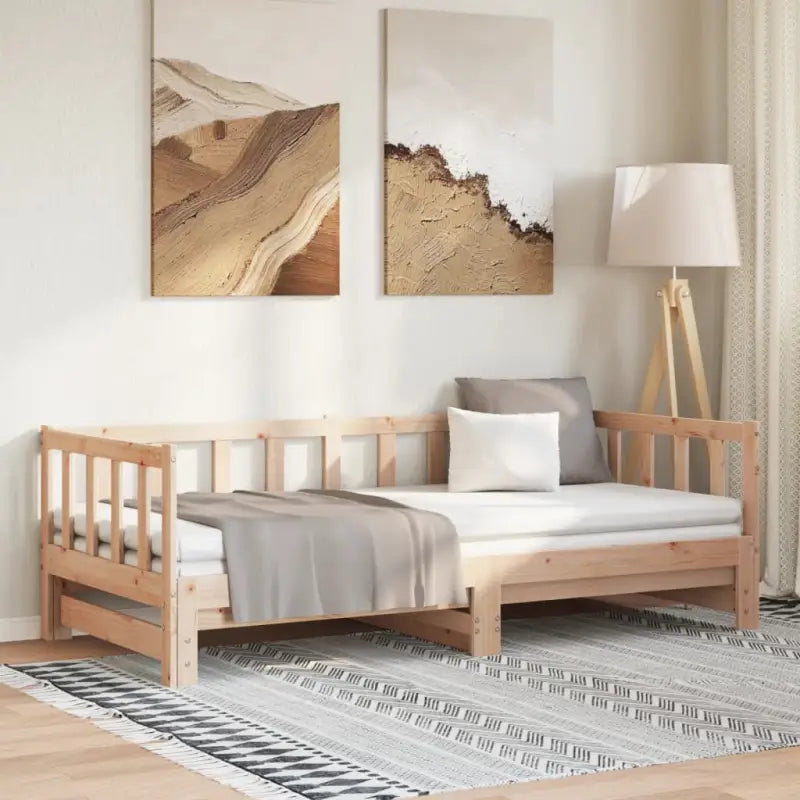 Multifunctionele slaapbank in massief grenenhout met totale afmetingen - Naturel - Bedden & bedframes