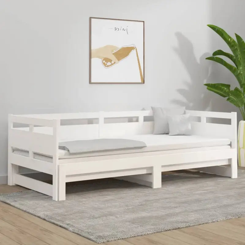 Multifunctionele slaapbank in massief Grenenhout met totale afmetingen - Wit / 90 x 200 cm - Bedden & bedframes