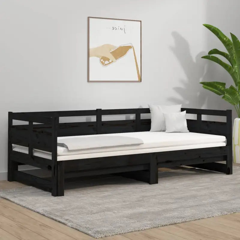 Multifunctionele slaapbank in massief Grenenhout met totale afmetingen - Zwart / 80 x 200 cm - Bedden & bedframes