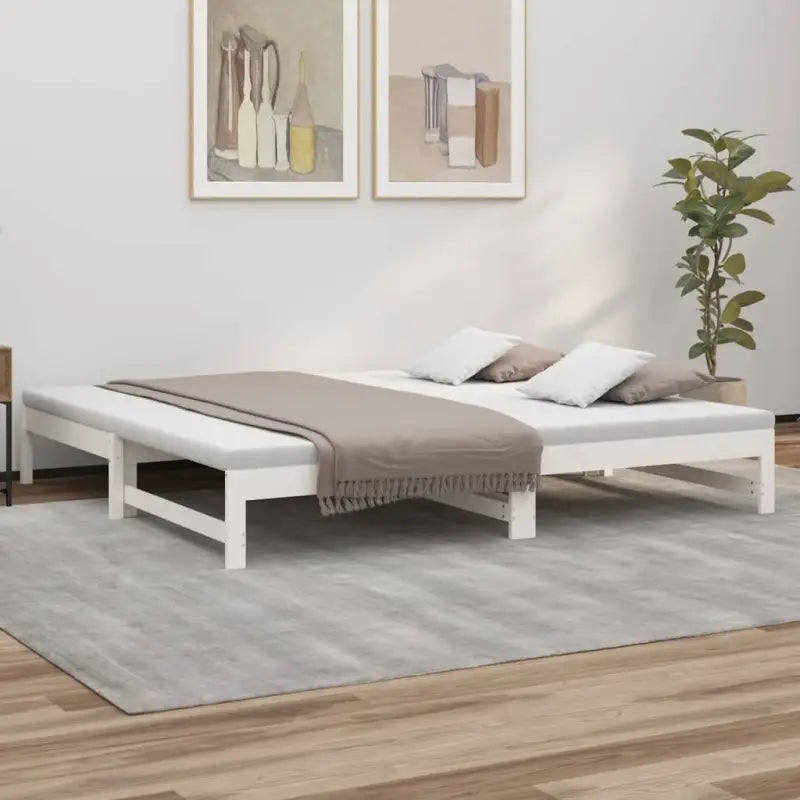 Multifunctionele slaapbank van massief grenenhout met ideale afmetingen - Wit / 205.5 x 158 x 30 cm - Bedden & bedframes