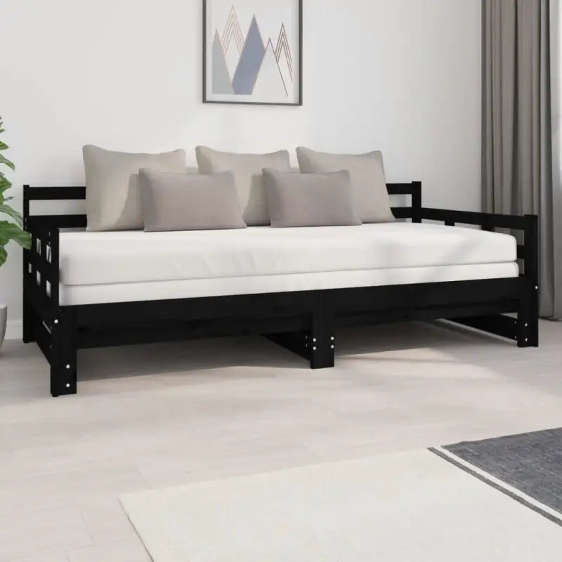 Multifunctionele slaapbank van massief Grenenhout met nette totale afmetingen - Zwart / 2x (90 x 200) cm - Bedden &