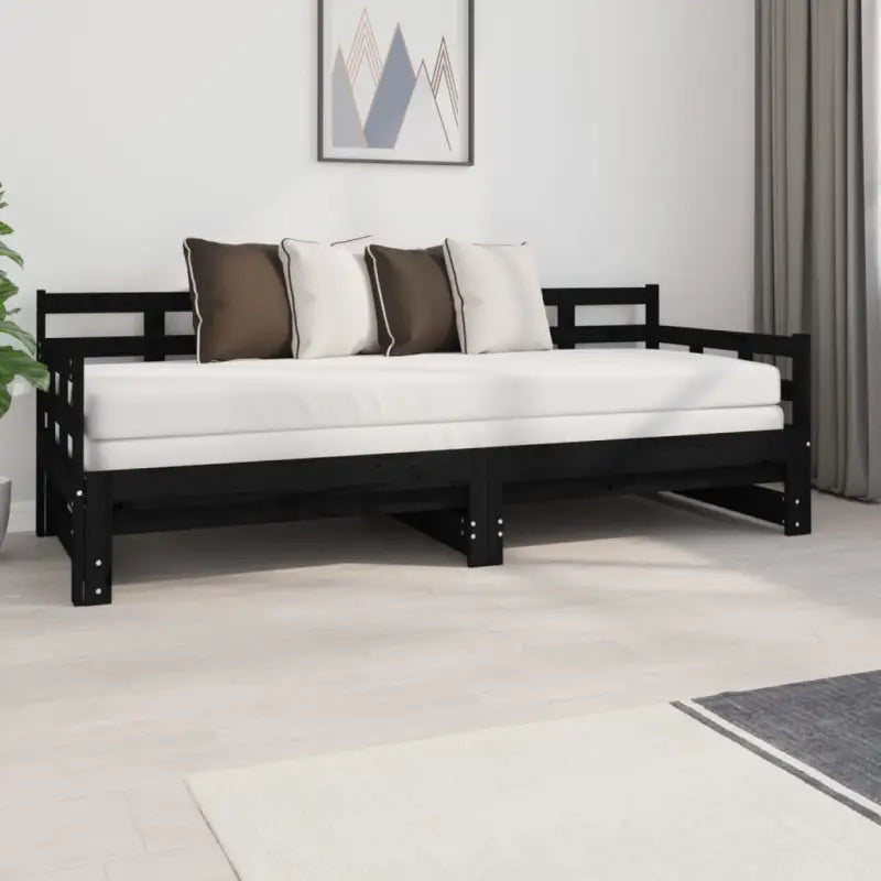Multifunctionele slaapbank van massief Grenenhout met nette totale afmetingen - Zwart / 2x (80 x 200) cm - Bedden &