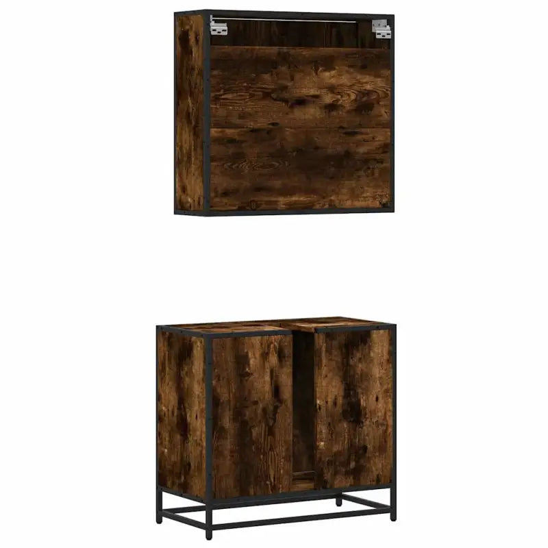 Muur gemonteerde badkamermeubelset met bewerkt hout voor een strakke uitstraling - Badkamermeubelsets