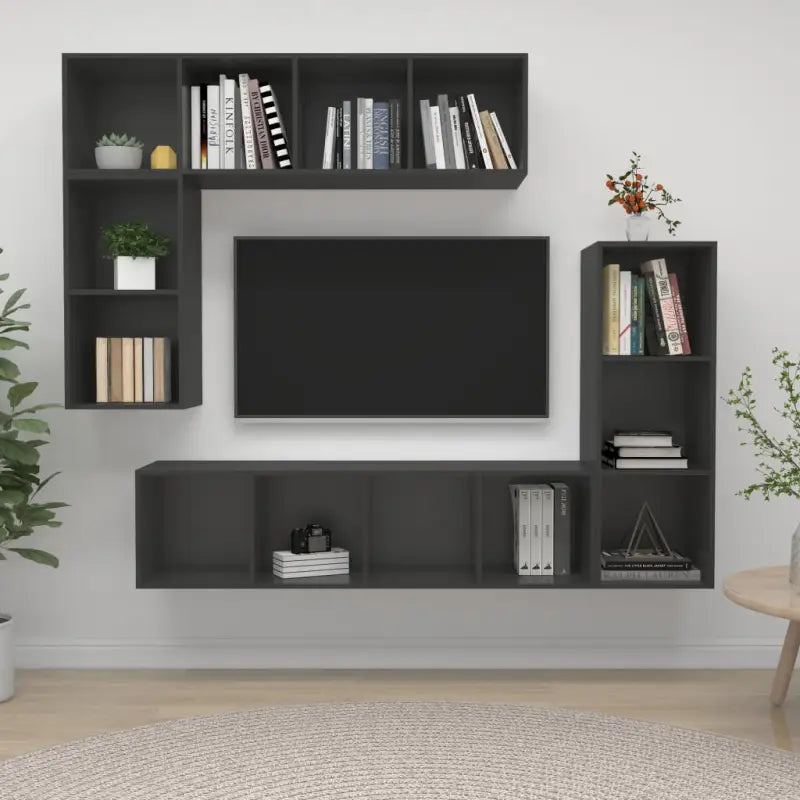 Muur Vast Tv Meubel met Opbergruimte - Grijs / 1 - Tv-meubels
