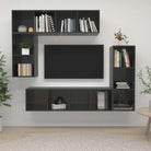 Muur Vast Tv Meubel met Opbergruimte - Hoogglans grijs / 1 - Tv-meubels