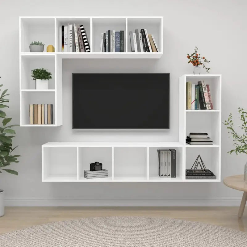 Muur Vast Tv Meubel met Opbergruimte - Wit / 1 - Tv-meubels