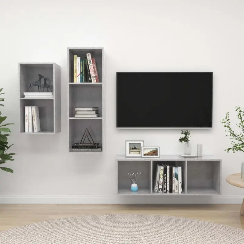 Muurbevestigd Tv-meubel met opbergruimte - Betongrijs / 1 - Tv-meubels