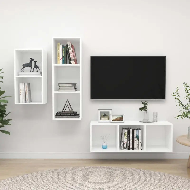 Muurbevestigd Tv-meubel met opbergruimte - Wit / 1 - Tv-meubels