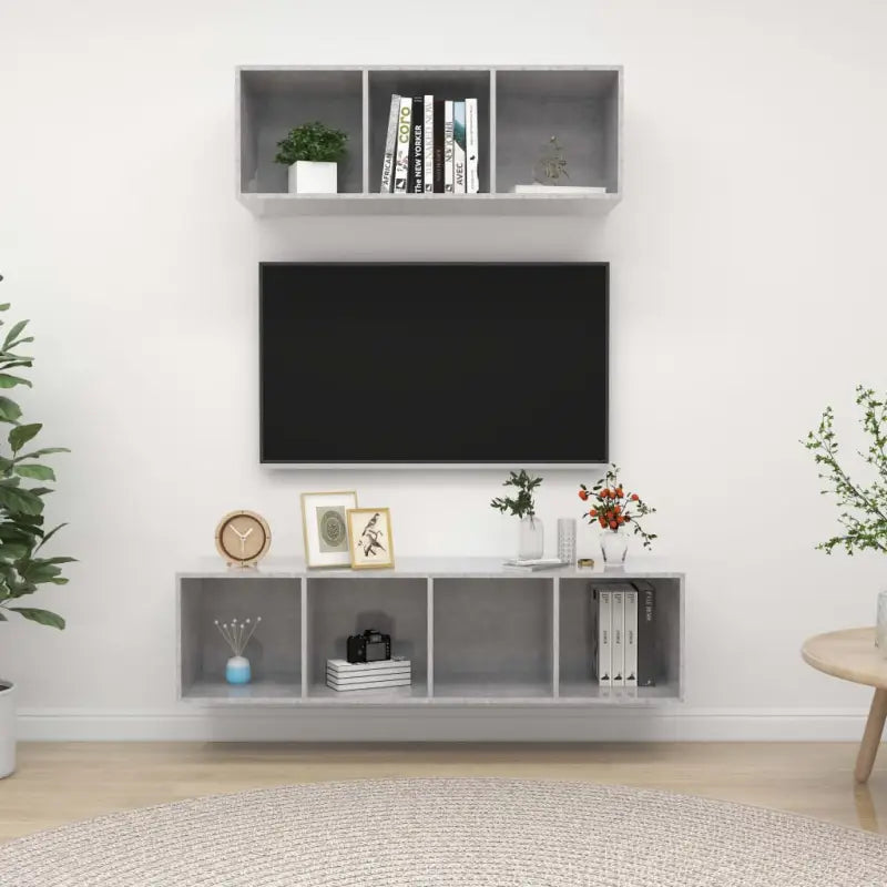 Muurbevestigde Tv Meubelset met Opbergruimte - Betongrijs / 1 - Tv-meubels