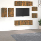 Muurbevestigde Tv-meubelset met opbergruimte - Gerookt eiken / 8 / 60 cm - Tv-meubels
