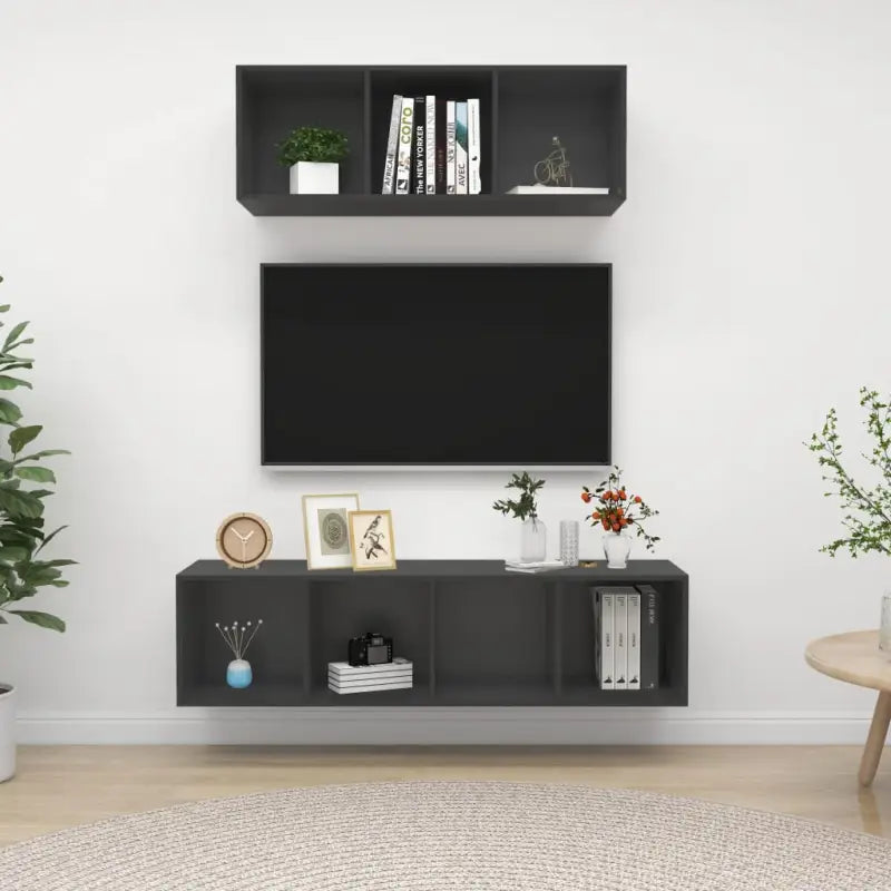 Muurbevestigde Tv Meubelset met Opbergruimte - Grijs / 1 - Tv-meubels