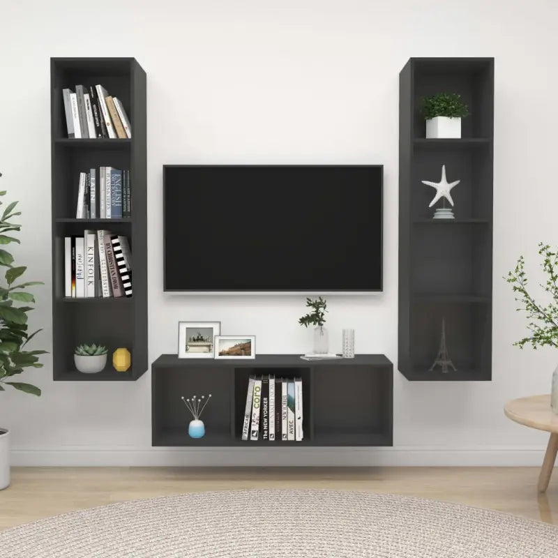 Muurbevestigde Tv Meubelset met opbergruimte - Grijs / 1 - Tv-meubels