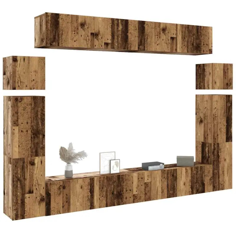 Muurbevestigde Tv-meubelset met opbergruimte - Oud hout / 8 / 100 cm - Tv-meubels