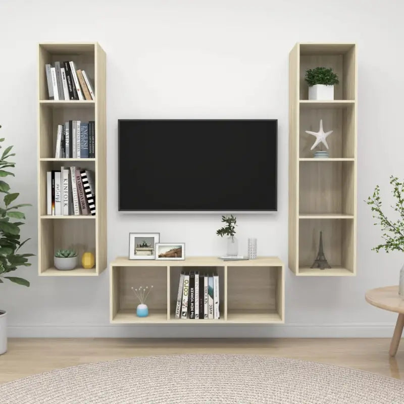 Muurbevestigde Tv Meubelset met opbergruimte - Sonoma eiken / 1 - Tv-meubels