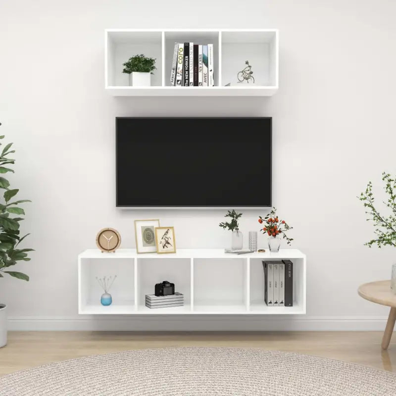 Muurbevestigde Tv Meubelset met Opbergruimte - Wit / 1 - Tv-meubels