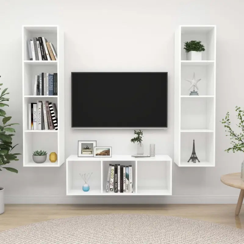 Muurbevestigde Tv Meubelset met opbergruimte - Wit / 1 - Tv-meubels