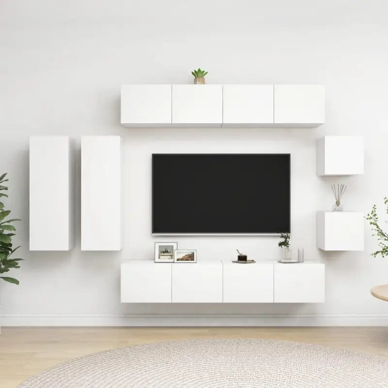 Muurbevestigde Tv-meubelset met opbergruimte - Wit / 8 / 80 cm - Tv-meubels