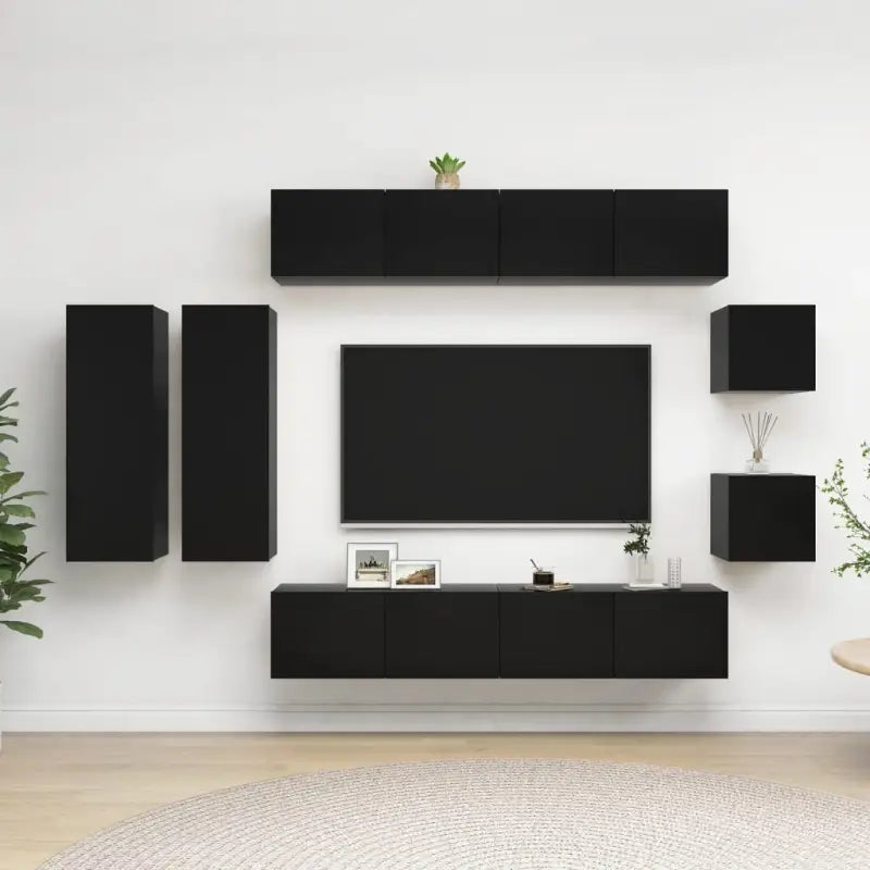 Muurbevestigde Tv-meubelset met opbergruimte - Zwart / 8 / 80 cm - Tv-meubels