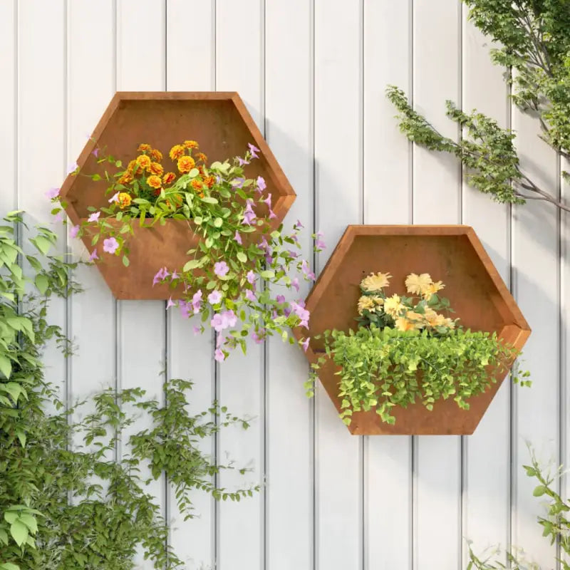 Muurplantenbakken van cortenstaal voor tuin en balkon - 46 x 10 x 40 cm / 2 - Bloempotten & plantenbakken