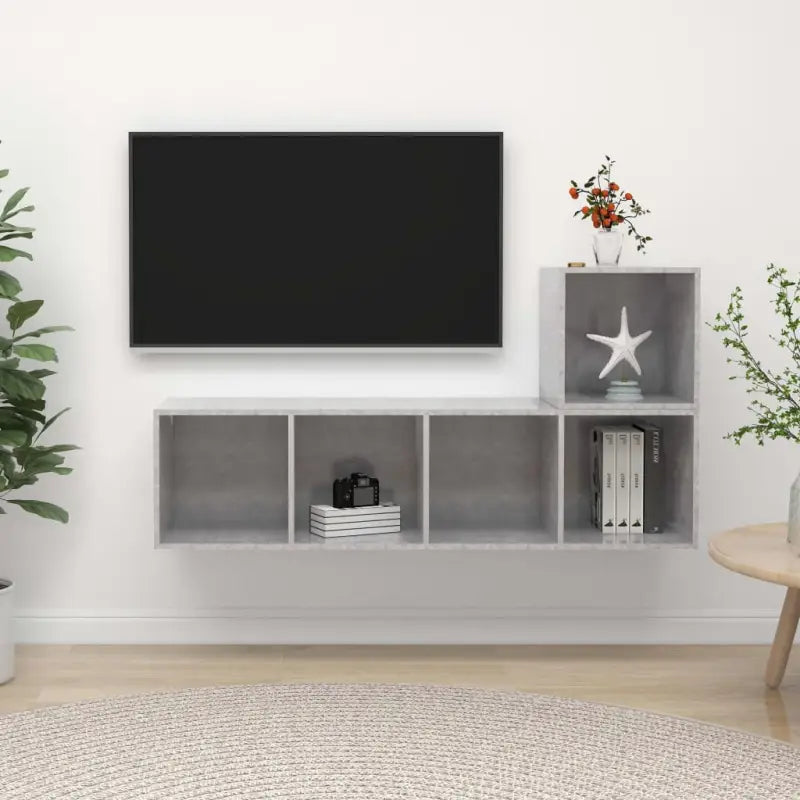 Muurvast Tv-meubel met opbergruimte voor een stijlvolle uitstraling - Betongrijs / 1 - Tv-meubels