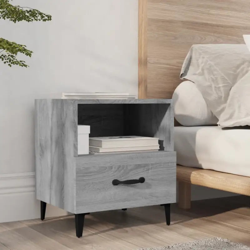Nachtkastje in Grijs Sonoma met bewerkt hout en elegant ontwerp - Grijs sonoma / 1 - Nachtkastjes