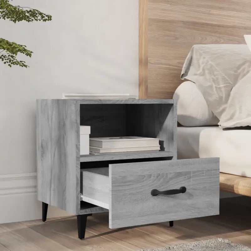 Nachtkastje in Grijs Sonoma met bewerkt hout en elegant ontwerp - Nachtkastjes