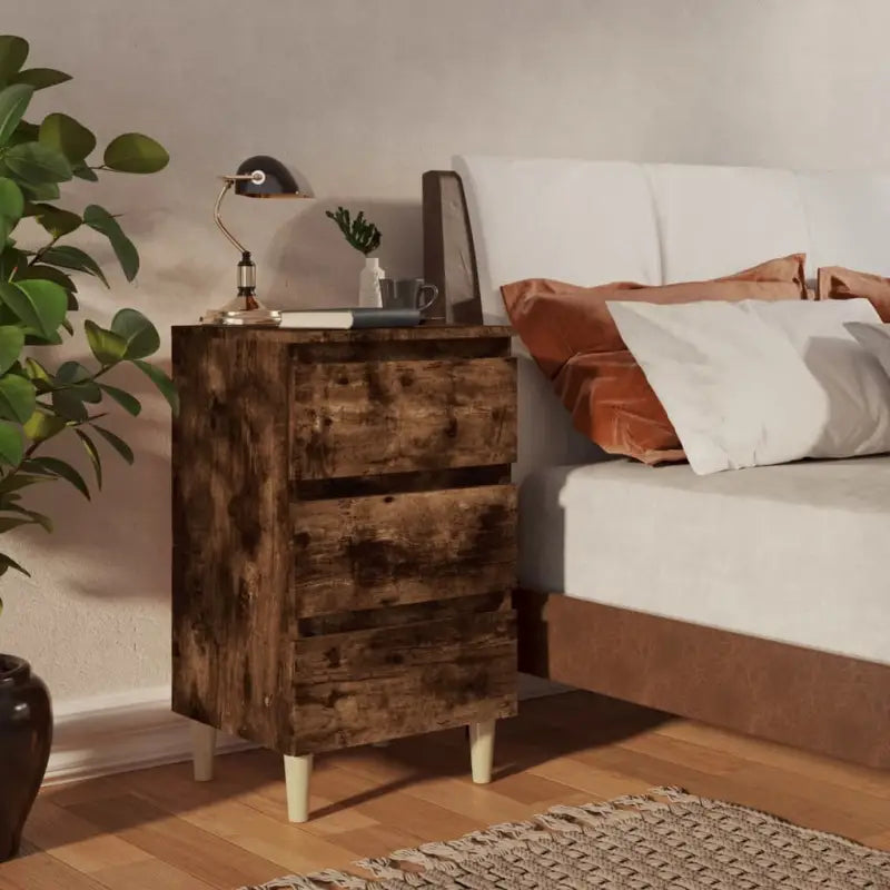 Nachtkastje in grijs sonoma met houten poten en Scandinavische charme - Gerookt eiken / 2 - Nachtkastjes