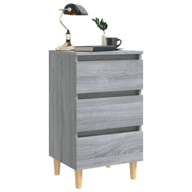 Nachtkastje in grijs sonoma met houten poten en Scandinavische charme - Nachtkastjes