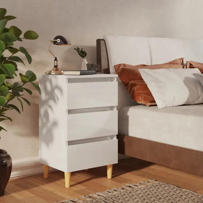 Nachtkastje in grijs sonoma met houten poten en Scandinavische charme - Hoogglans wit / 1 - Nachtkastjes