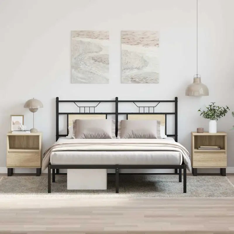 Nachtkastje met bewerkt hout en metalen poten voor een strak interieur - Sonoma eiken / 2 - Nachtkastjes