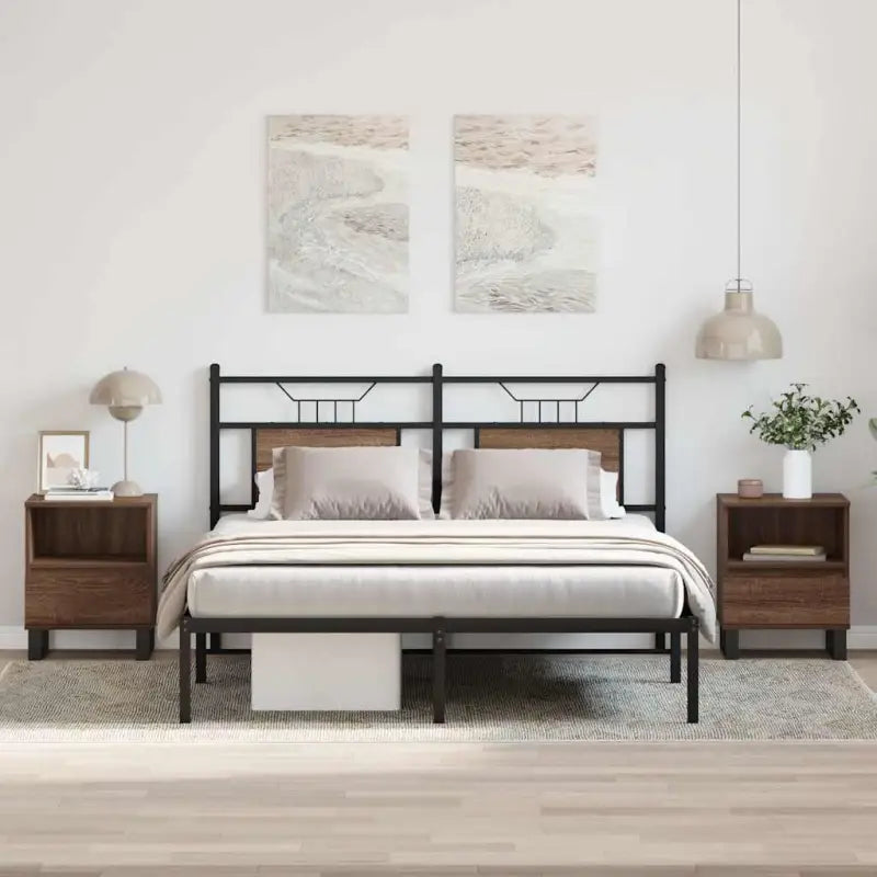 Nachtkastje met bewerkt hout en metalen poten voor een strak interieur - bruin eikenkleur / 2 - Nachtkastjes