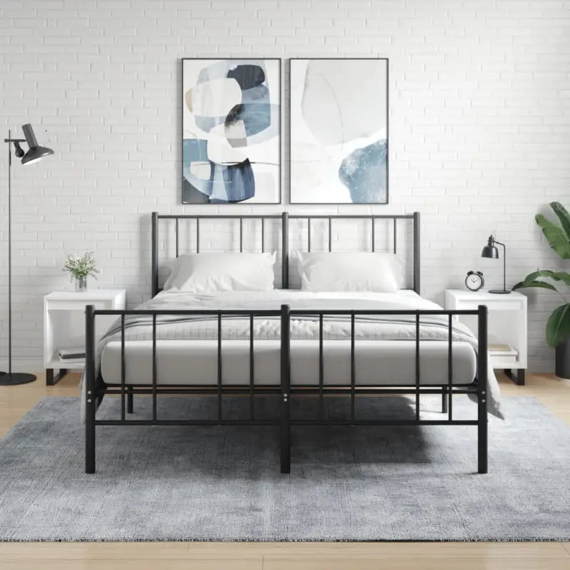 Nachtkastje met bewerkt hout en metalen poten voor een strak interieur - Hoogglans wit / 2 - Nachtkastjes
